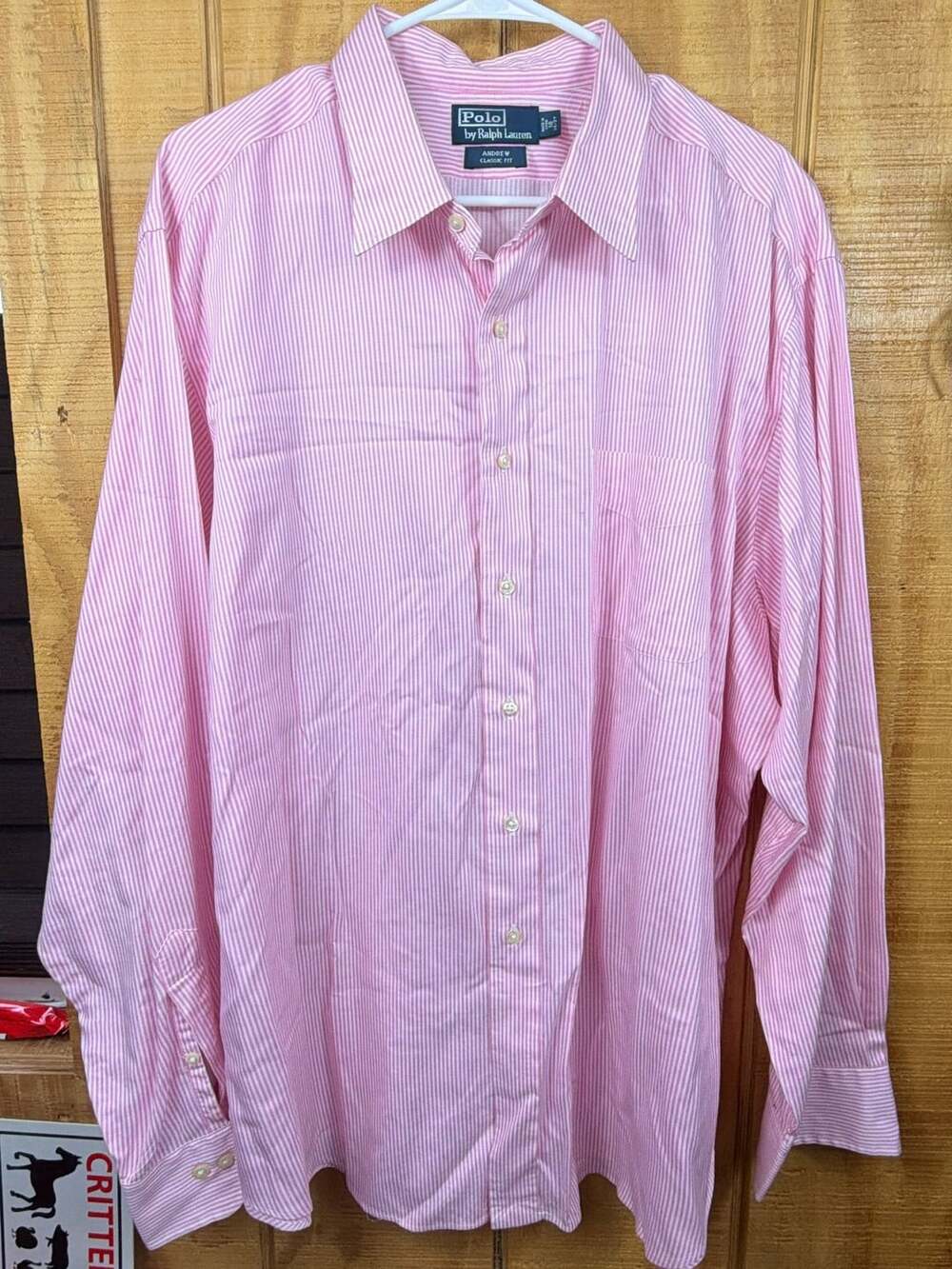 Polo by Ralph Lauren Andrew Classic Fit Pink Striped Button Down Shirt 18 36/37